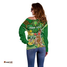 Personalised Australia Boxing Kangaroo Off Shoulder Sweater Aussie Indigenous Art Mix National Color