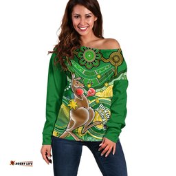 Personalised Australia Boxing Kangaroo Off Shoulder Sweater Aussie Indigenous Art Mix National Color