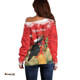 Personalised Palm Cockatoo Australia Christmas Off Shoulder Sweater Merry Chrissie Banksia Flowers