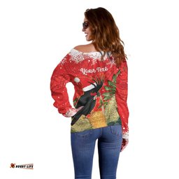 Personalised Palm Cockatoo Australia Christmas Off Shoulder Sweater Merry Chrissie Banksia Flowers