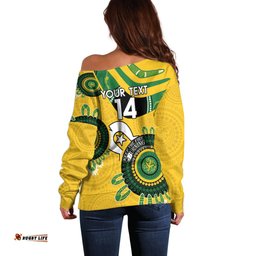 Custom Matildas NAIDOC Week Off Shoulder Sweater Australia Kangaroo Keep The Fire Burning Yellow