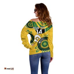 Custom Matildas NAIDOC Week Off Shoulder Sweater Australia Kangaroo Keep The Fire Burning Yellow