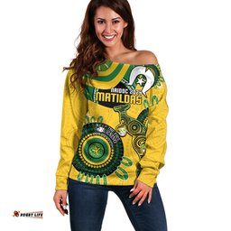 Custom Matildas NAIDOC Week Off Shoulder Sweater Australia Kangaroo Keep The Fire Burning Yellow