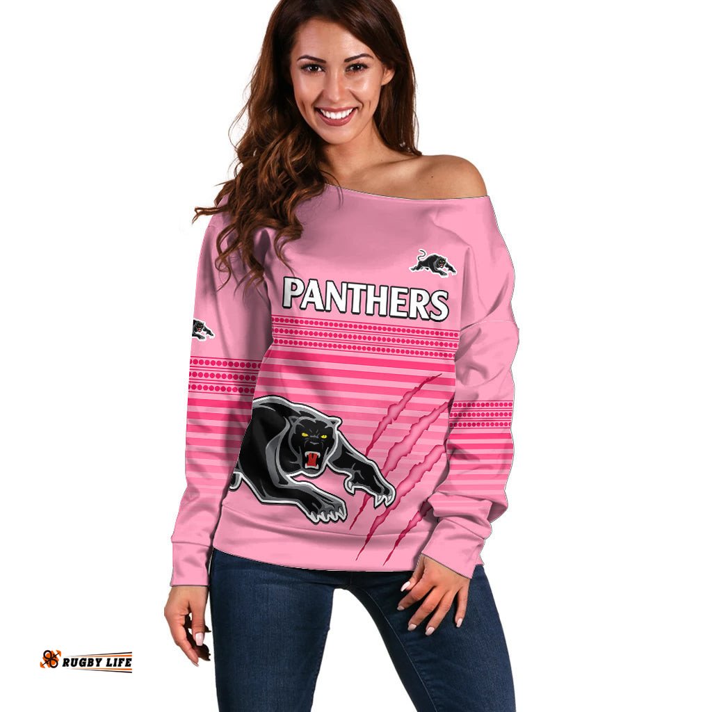 Penrith Panthers Rugby Off Shoulder Sweater Authentic Permiers Pink Version 2023