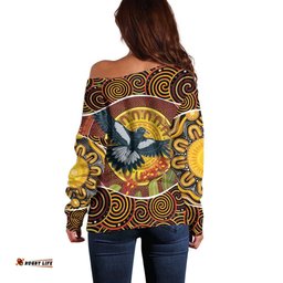Aboriginal Magpies Dots Art Off Shoulder Sweater Native Australian Animals