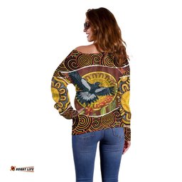 Aboriginal Magpies Dots Art Off Shoulder Sweater Native Australian Animals