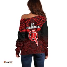 Melbourne Renegades Cricket Off Shoulder Sweater Unique Indigenous Art Mix Polynesian Pattern