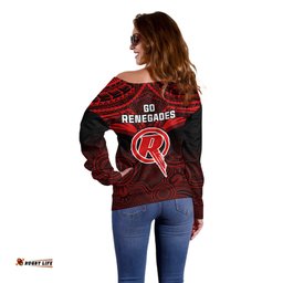 Melbourne Renegades Cricket Off Shoulder Sweater Unique Indigenous Art Mix Polynesian Pattern