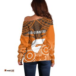 Giants Football Off Shoulder Sweater GWS Aboriginal Mix Polynesian Pattern