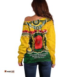 Matildas ANZAC Day 2024 Off Shoulder Sweater Australian Army We Will Remember Them Aboriginal Art