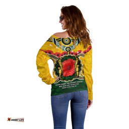 Matildas ANZAC Day 2024 Off Shoulder Sweater Australian Army We Will Remember Them Aboriginal Art