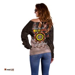 Fire Burning Together NAIDOC 2024 Off Shoulder Sweater Indigenous Art