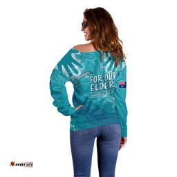 NAIDOC Week Off Shoulder Sweater For Our Elders Torres Strait Dolphin Aboriginal Dot Arts