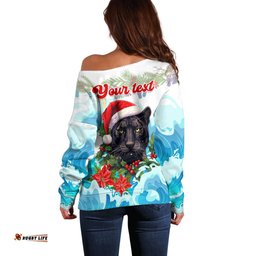 Personalised Australia Panthers Christmas Off Shoulder Sweater Merry and Bright Breaking Wave