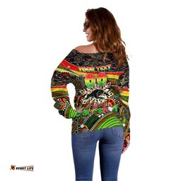 Merry Christmas Penrith Panthers Off Shoulder Sweater Aboriginal Santa Rugby Mascot The Riff