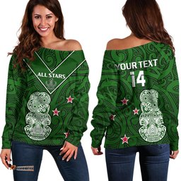 Custom Text And Number Aotearoa Rugby Off Shoulder Sweater All Stars New Zealand Tiki Maori