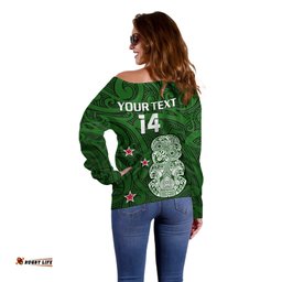 Custom Text And Number Aotearoa Rugby Off Shoulder Sweater All Stars New Zealand Tiki Maori