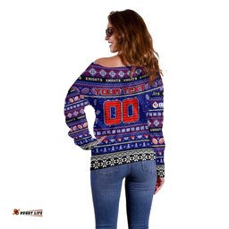 Personalized Knights Rugby Xmas Off Shoulder Sweater Australia NRL Mascot