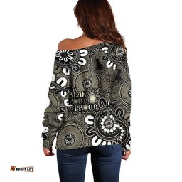 NAIDOC Week 2024 Fire Burning Off Shoulder Sweater Aboriginal Dots Black Art