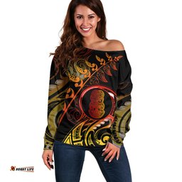 New Zealand Off Shoulder Sweater Aotearoa Hei Tiki Maori Fern Tattoo Arty