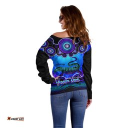 Personalised Australia Capricorn Goanna Zodiac Off Shoulder Sweater Auz Astrology Aboriginal Blue