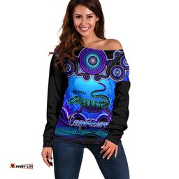 Personalised Australia Capricorn Goanna Zodiac Off Shoulder Sweater Auz Astrology Aboriginal Blue