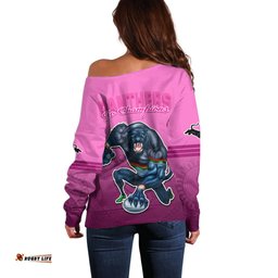 Panthers Premier Off Shoulder Sweater Mascot with NRL Trophy Pink Version