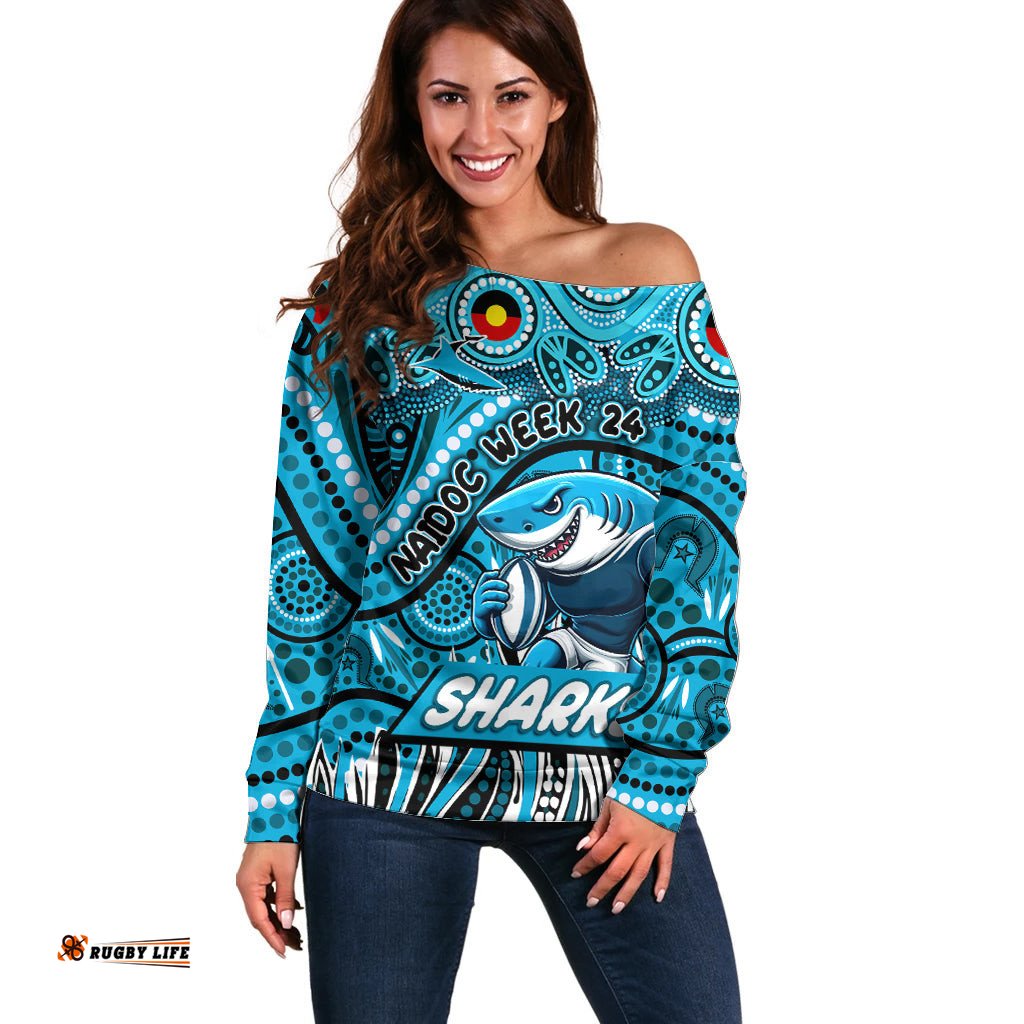 Custom Australia NAIDOC Week 2024 Off Shoulder Sweater Sharks Mascot Keep The Fire Burning