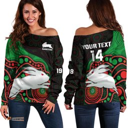Custom Text And Number Rabbitohs Rugby Off Shoulder Sweater Go Souths Indigenous Art 06