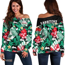 Rabbitohs Rugby Off Shoulder Sweater Fashion Tropical Jungle Flowers