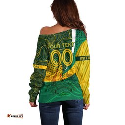 Personalised Matildas Australia Soccer Off Shoulder Sweater Aboriginal Dot Painting