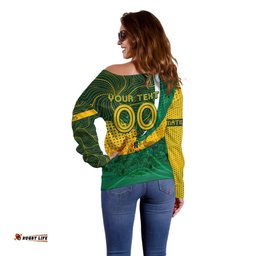 Personalised Matildas Australia Soccer Off Shoulder Sweater Aboriginal Dot Painting