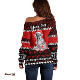 Personalised New Zealand Christmas Off Shoulder Sweater Maori Tiki Meri Kirihimete