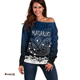 Peronsalised New Zealand Off Shoulder Sweater Matariki Maori Patterns Gradient