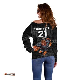 Custom Warriors Permier Off Shoulder Sweater The Wahs Mascot with Maori Tattoo