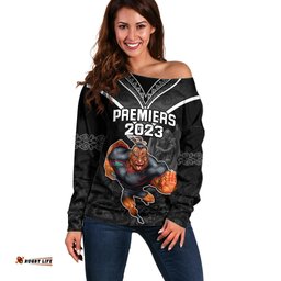 Custom Warriors Permier Off Shoulder Sweater The Wahs Mascot with Maori Tattoo