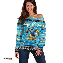 Personalized Titans Rugby Xmas Off Shoulder Sweater Australia NRL Mascot
