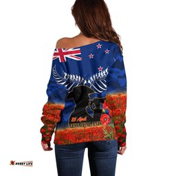 New Zealand ANZAC Day Off Shoulder Sweater 25 April Last Post Camouflage With Poppies