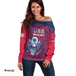 Personalised United States Rugby Off Shoulder Sweater USA Go Eagles Pacific 2023
