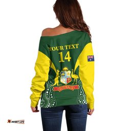 Custom Australia Cricket Off Shoulder Sweater 2024 World Cup Go Aussie Green Version