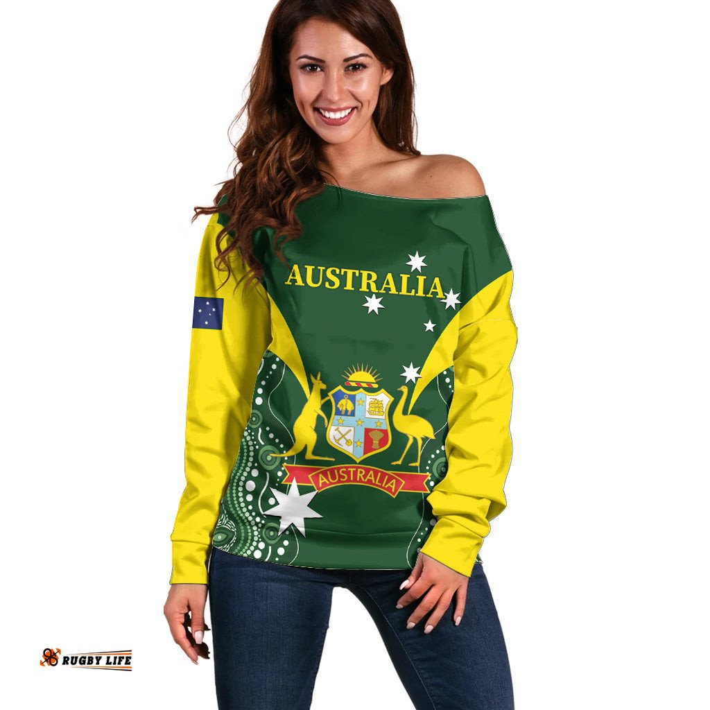 Custom Australia Cricket Off Shoulder Sweater 2024 World Cup Go Aussie Green Version