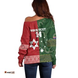 Custom Mate Maa Tonga And Kangaroo Australia Off Shoulder Sweater Tongan Kupesi Mix Aboriginal Art