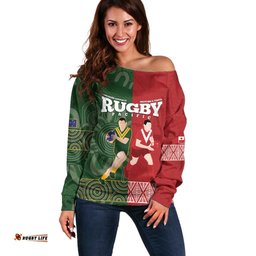 Custom Mate Maa Tonga And Kangaroo Australia Off Shoulder Sweater Tongan Kupesi Mix Aboriginal Art