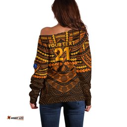 Custom Wallabies Rugby Off Shoulder Sweater Polynesian and Aboriginal Special Orange Version