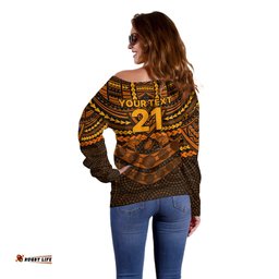 Custom Wallabies Rugby Off Shoulder Sweater Polynesian and Aboriginal Special Orange Version