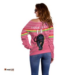 Custom Text And Number Penrith Panthers Rugby Off Shoulder Sweater The Riff Est 1966 Pink Sporty