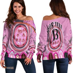 Custom Text and Number Aboriginal Stand Up Off Shoulder Sweater Circle Dot with Lizard Version Pink