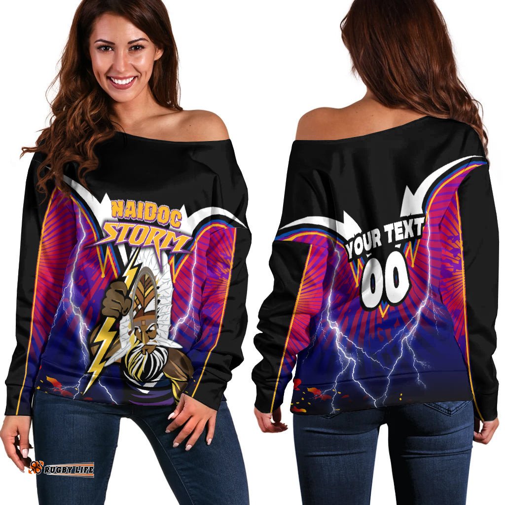 Custom Personalised Melbourne Storm Naidoc Week Women Off Shoulder Sweater Aboriginal Special Style