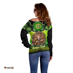 Personalised Australia Virgo Echidna Zodiac Off Shoulder Sweater Auz Astrology Aboriginal Green