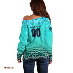 Personalised Australia Matildas Off Shoulder Sweater Tillies Aboriginal Simple Turquoise